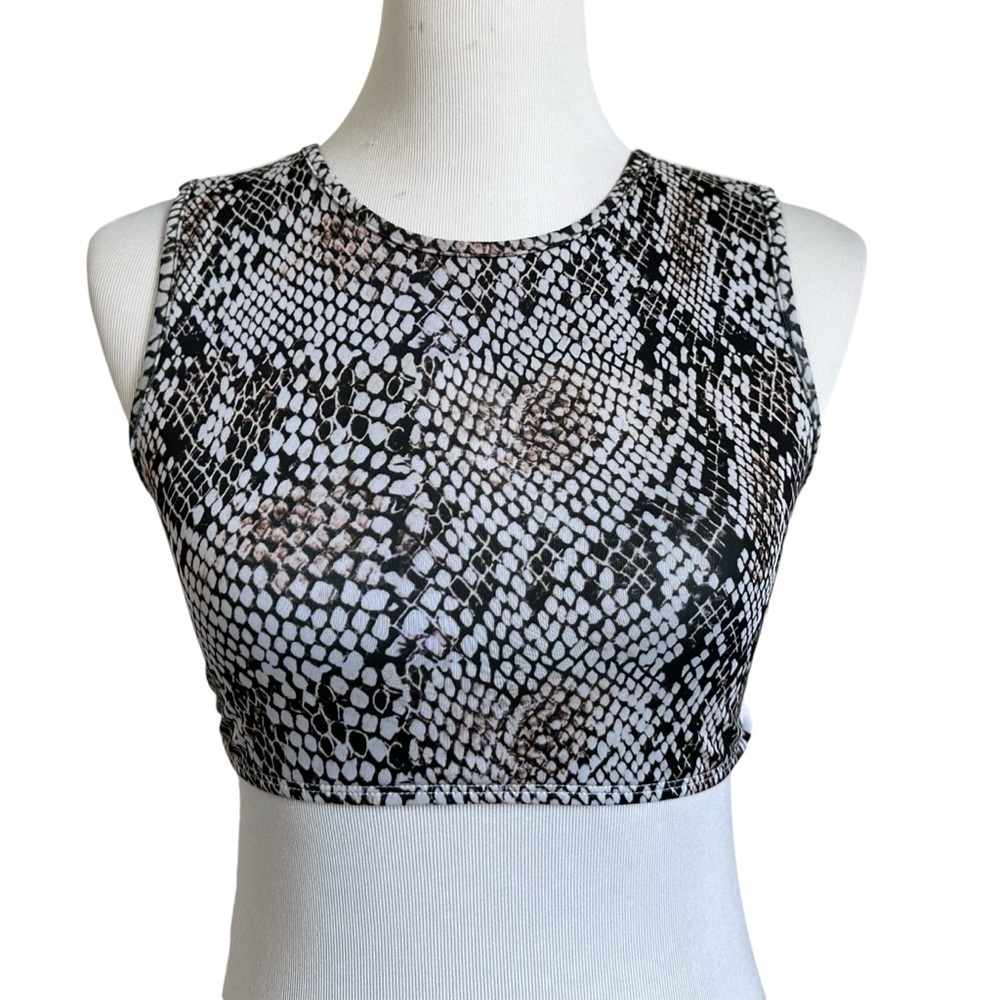 Beth Richards Womens Snake Print Tankini Bikini Swim Top Sz Small Back Cutout